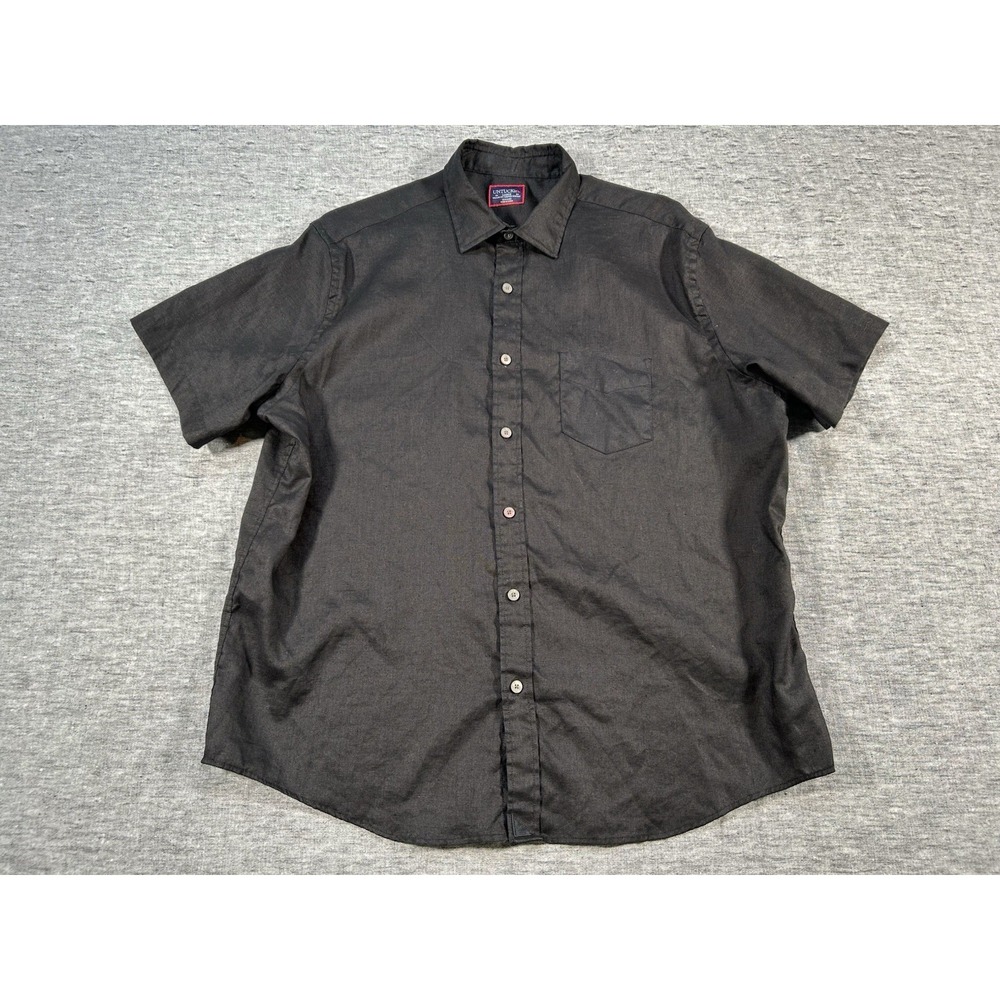 Untuckit Wrinkle Resistant Cameron Linen Shirt Mens Large Black Chest Pocket